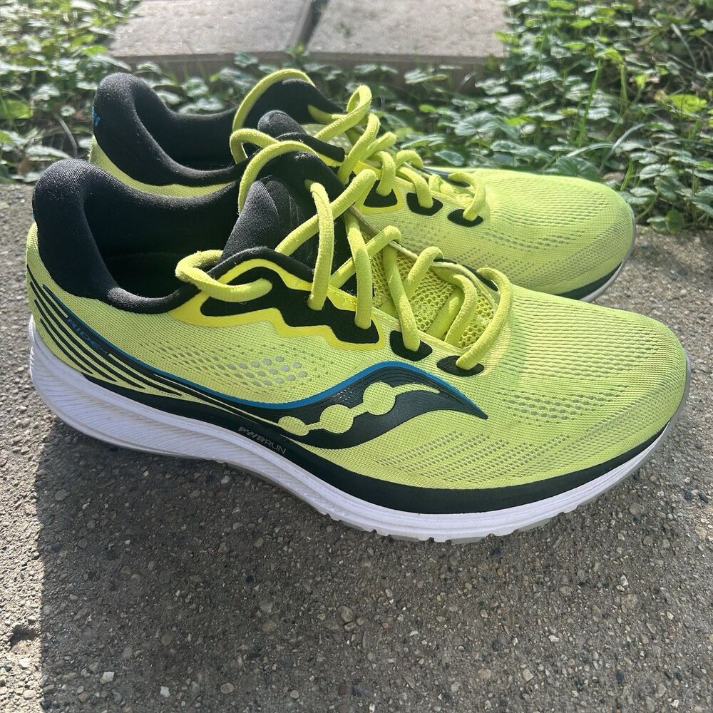 Men's sz 9.5 Saucony Ride 14 Athletic Running Shoes High Viz Neon Yellow